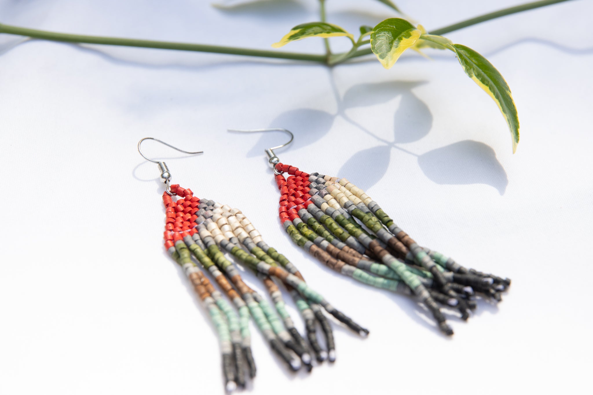 Ceramic Beaded Earrings - Cool Earthtones