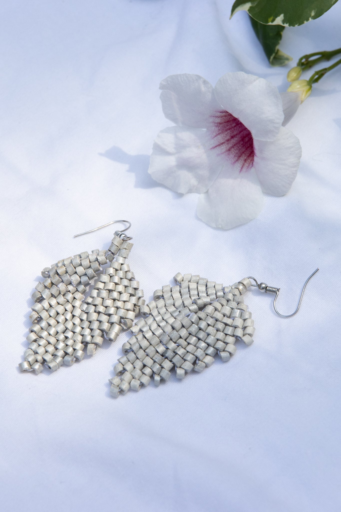 Ceramic Beaded Earrings - Silver