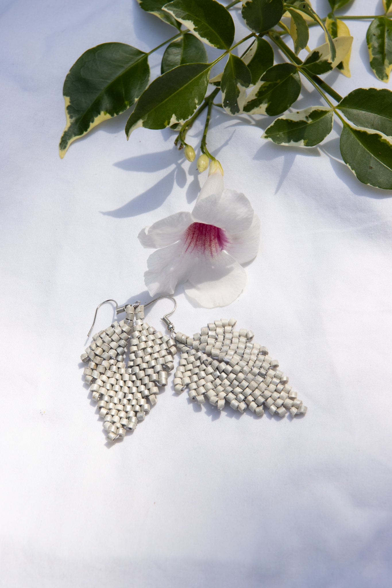 Ceramic Beaded Earrings - Silver