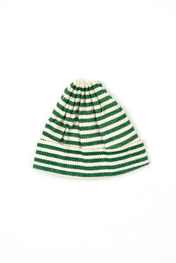 Woven Child's Cap - White & Green Stripe