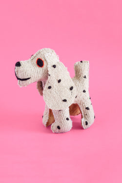 White felt Dalmatian plush toy with hand-embroidered black spots and features.