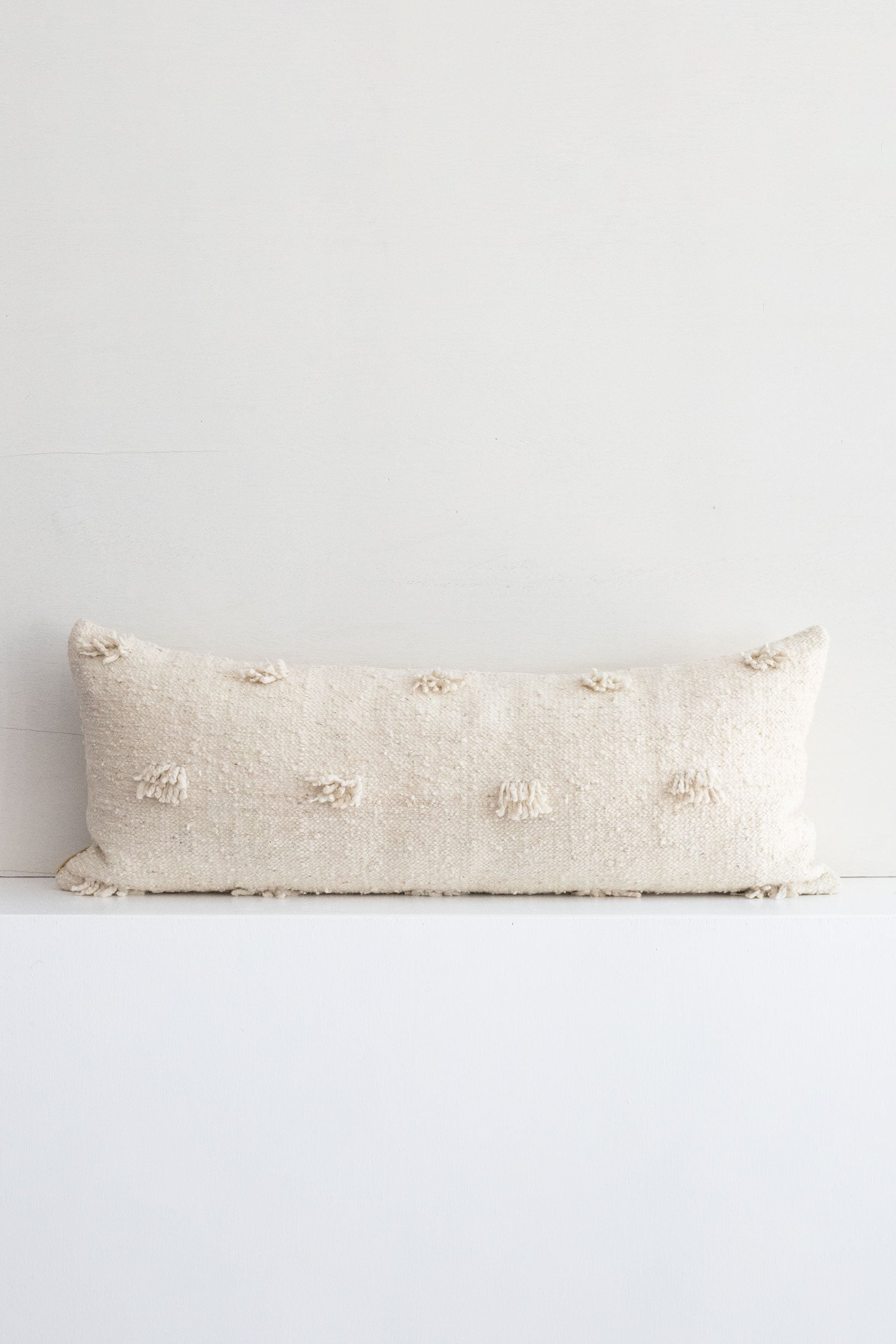 Large lumbar pillow with fringe accents throughout