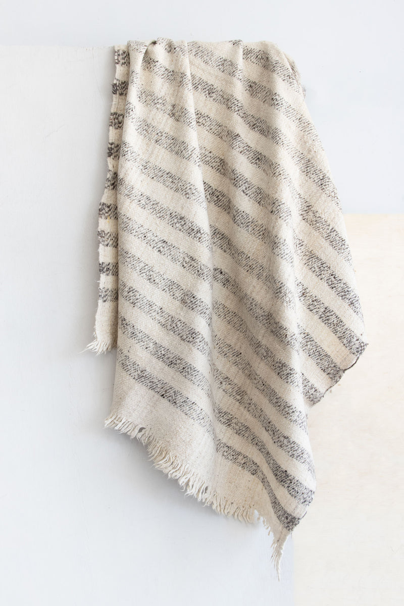 Guatemalan Wool Blanket - Grey Wide Stripe